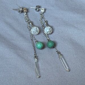 Unbranded Artsy Boho Silver Crystal Stud and Green Drop Earrings Women’s Jewelry